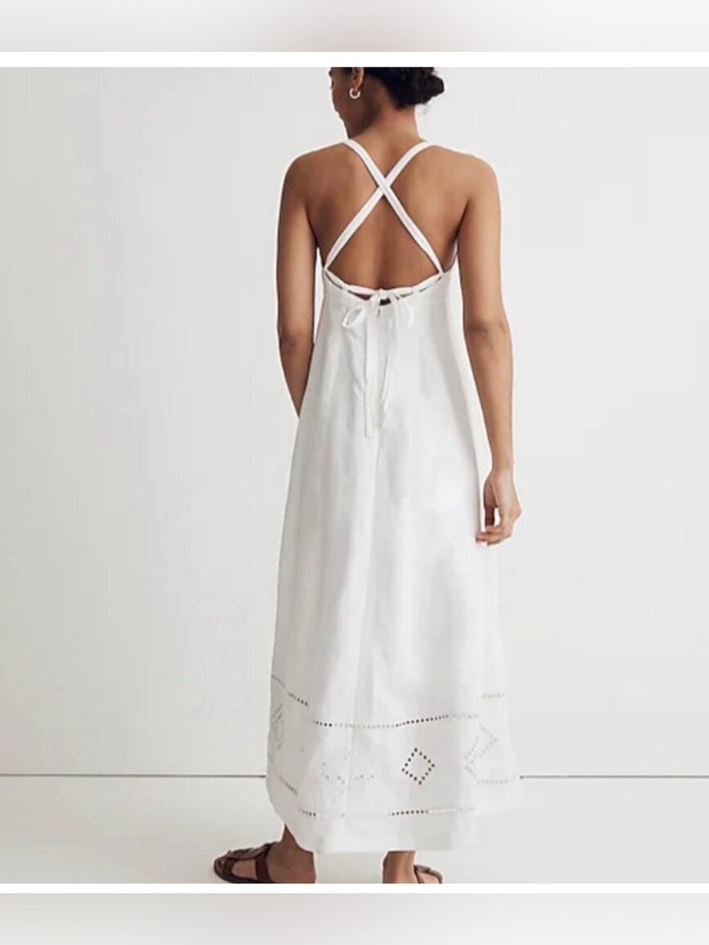 Madewell White Eyelet-Hem Spaghetti-Strap Midi Dress linen blend size 12 - Picture 2 of 10